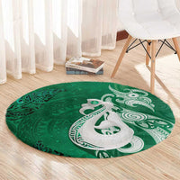 New Zealand Matariki Round Carpet Maori Manaia Galaxy Silver Fern Green Color