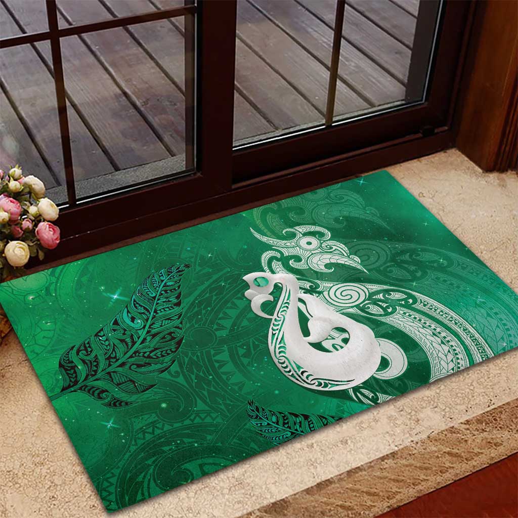 New Zealand Matariki Rubber Doormat Maori Manaia Galaxy Silver Fern Green Color