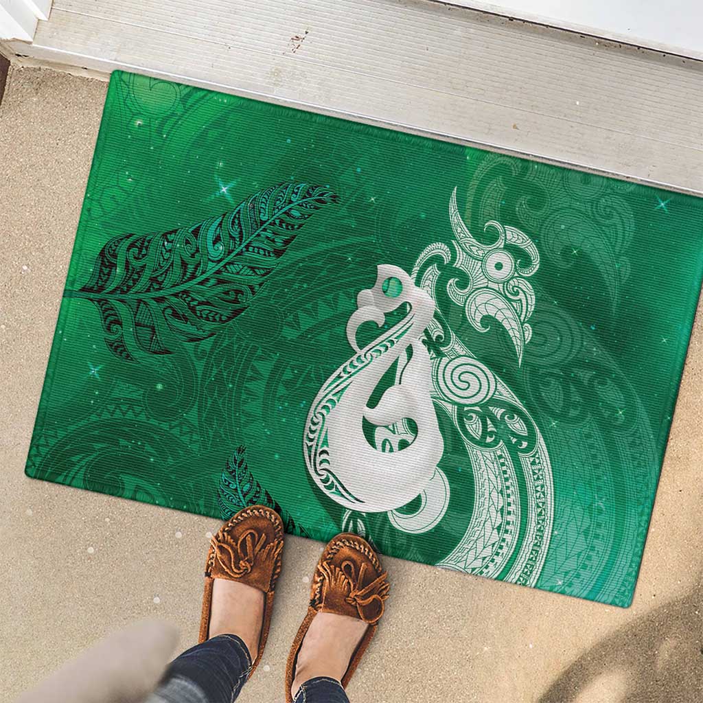 New Zealand Matariki Rubber Doormat Maori Manaia Galaxy Silver Fern Green Color