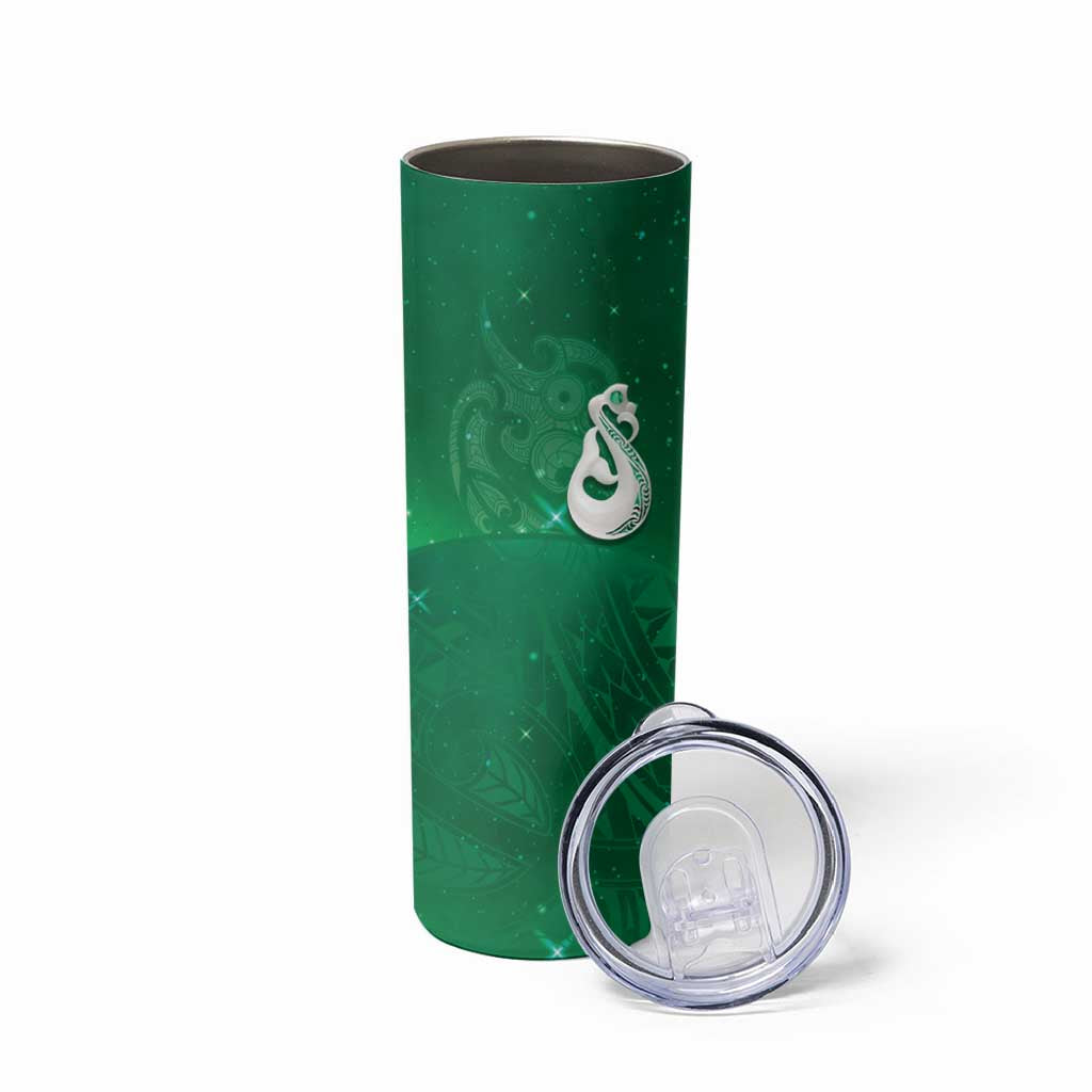 New Zealand Matariki Skinny Tumbler Maori Manaia Galaxy Silver Fern Green Color LT22 - Polynesian Pride