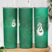 New Zealand Matariki Skinny Tumbler Maori Manaia Galaxy Silver Fern Green Color LT22 - Polynesian Pride