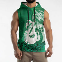 New Zealand Matariki Sleeveless Hoodie Maori Manaia Galaxy Silver Fern Green Color LT22 - Polynesian Pride