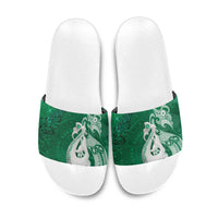 New Zealand Matariki Slide Sandals Maori Manaia Galaxy Silver Fern Green Color