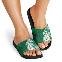 New Zealand Matariki Slide Sandals Maori Manaia Galaxy Silver Fern Green Color