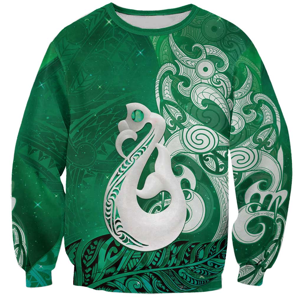 New Zealand Matariki Sweatshirt Maori Manaia Galaxy Silver Fern Green Color