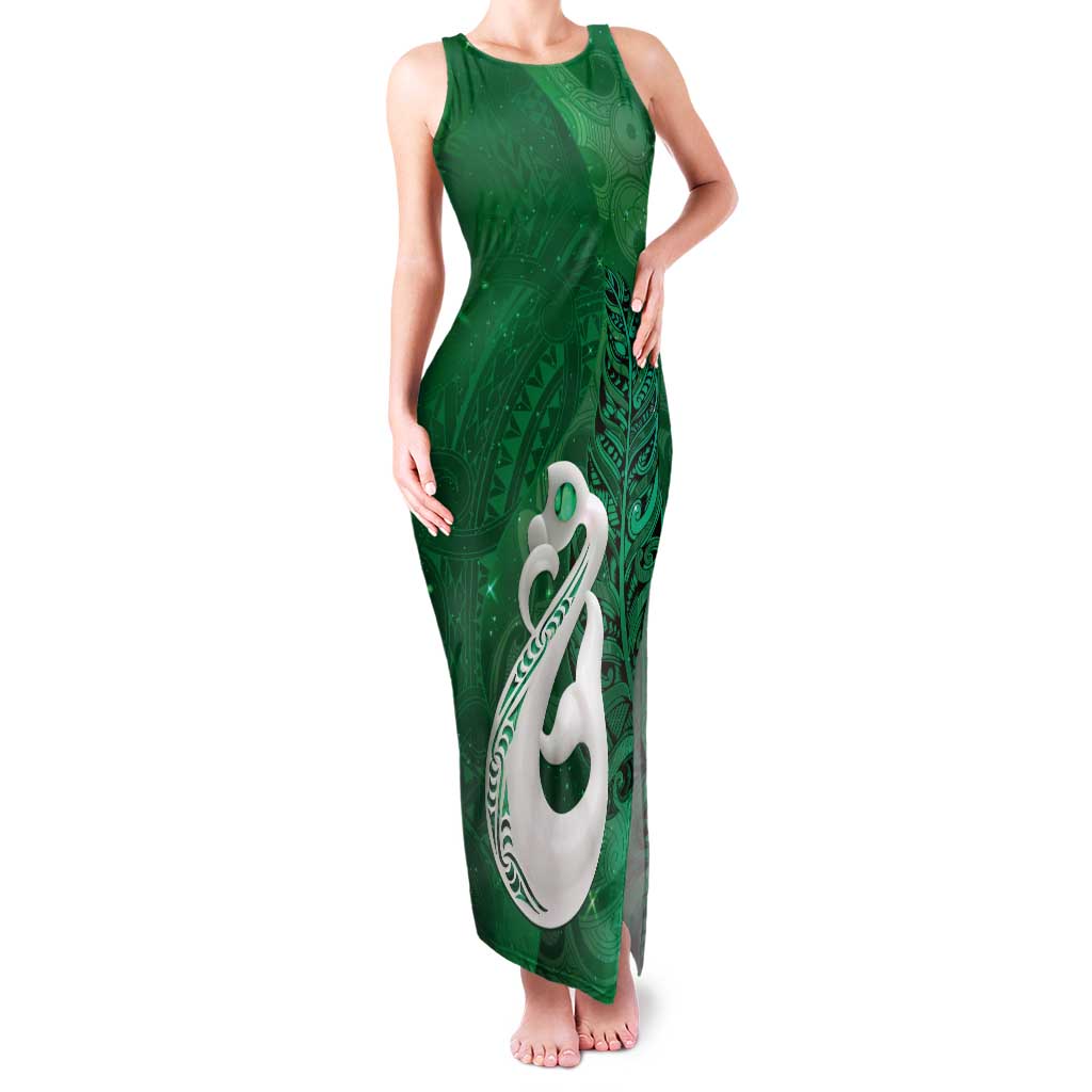 New Zealand Matariki Tank Maxi Dress Maori Manaia Galaxy Silver Fern Green Color LT22 Women Green - Polynesian Pride
