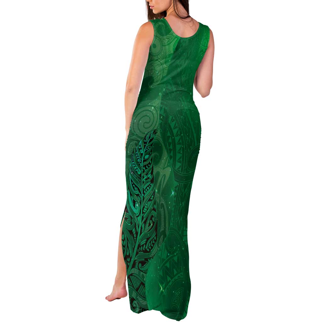 New Zealand Matariki Tank Maxi Dress Maori Manaia Galaxy Silver Fern Green Color LT22 - Polynesian Pride