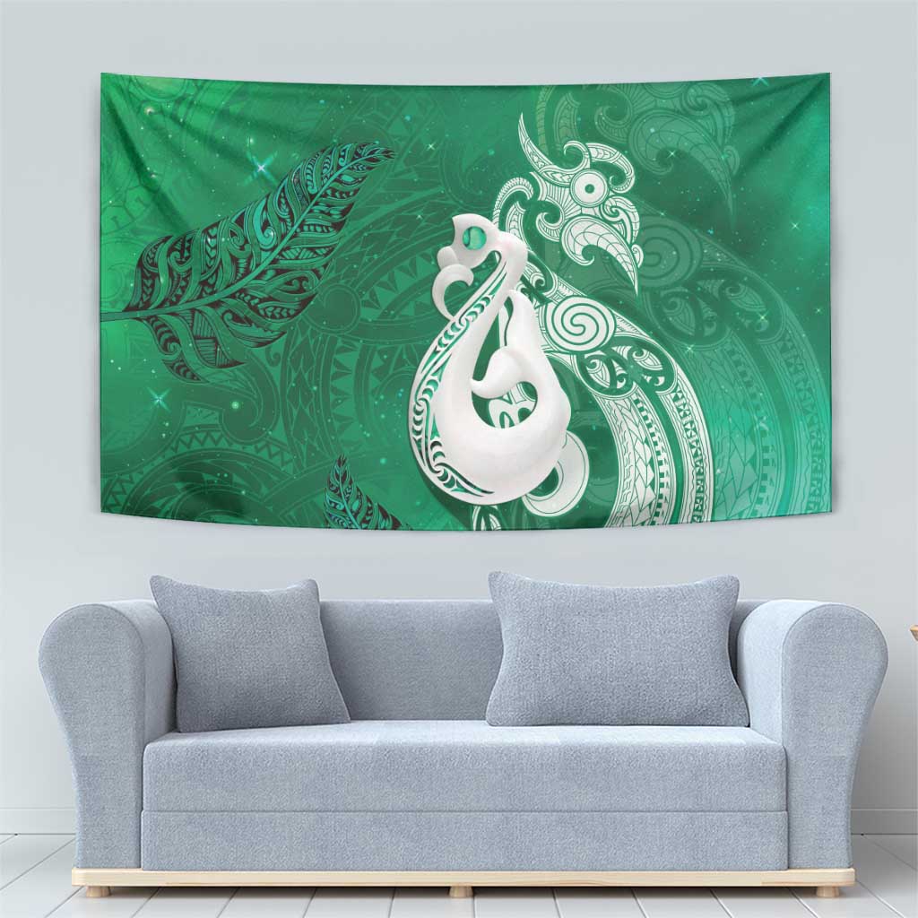 New Zealand Matariki Tapestry Maori Manaia Galaxy Silver Fern Green Color