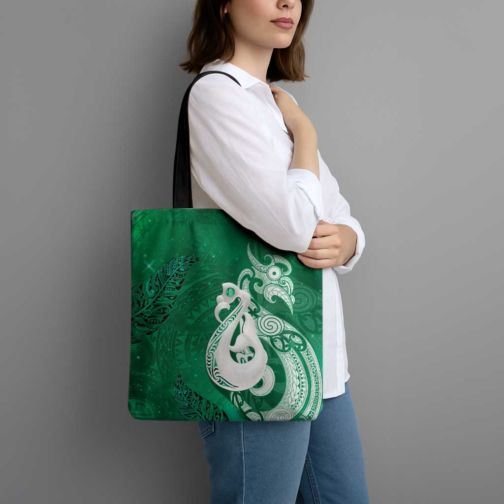 New Zealand Matariki Tote Bag Maori Manaia Galaxy Silver Fern Green Color