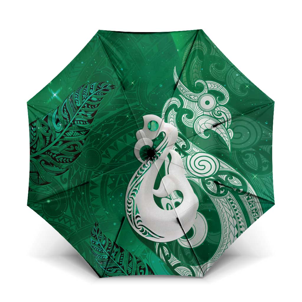 New Zealand Matariki Umbrella Maori Manaia Galaxy Silver Fern Green Color
