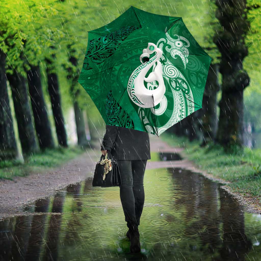 New Zealand Matariki Umbrella Maori Manaia Galaxy Silver Fern Green Color
