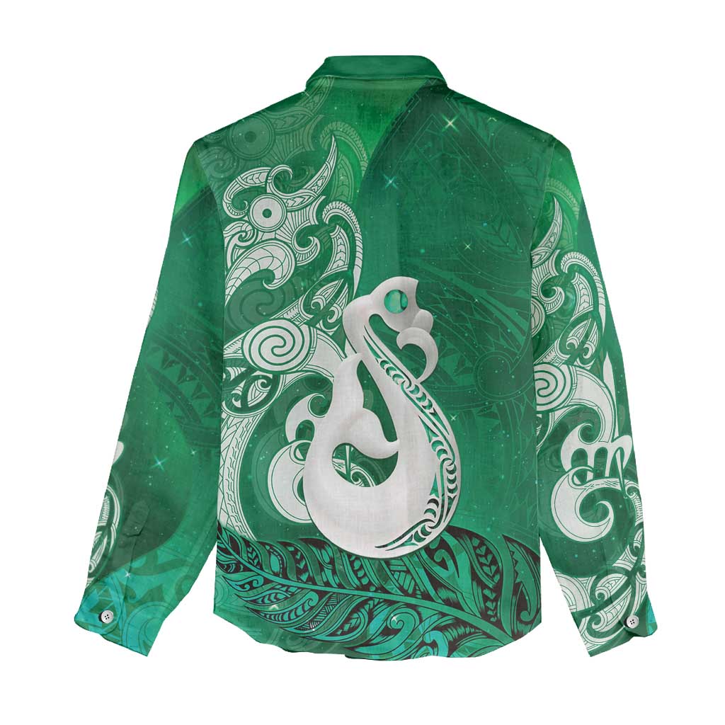 New Zealand Matariki Women Casual Shirt Maori Manaia Galaxy Silver Fern Green Color LT22 - Polynesian Pride
