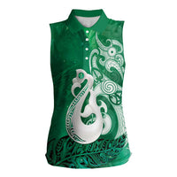 New Zealand Matariki Women Sleeveless Polo Shirt Maori Manaia Galaxy Silver Fern Green Color LT22 Female Green - Polynesian Pride