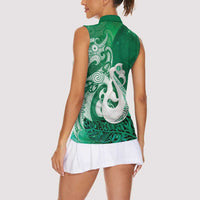 New Zealand Matariki Women Sleeveless Polo Shirt Maori Manaia Galaxy Silver Fern Green Color LT22 - Polynesian Pride