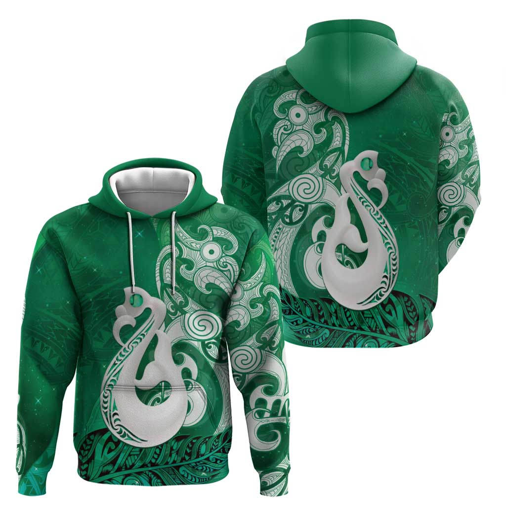 New Zealand Matariki Zip Hoodie Maori Manaia Galaxy Silver Fern Green Color LT22 - Polynesian Pride