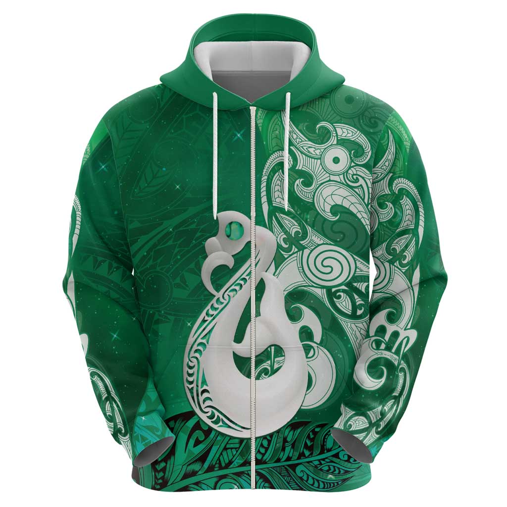 New Zealand Matariki Zip Hoodie Maori Manaia Galaxy Silver Fern Green Color LT22 - Polynesian Pride