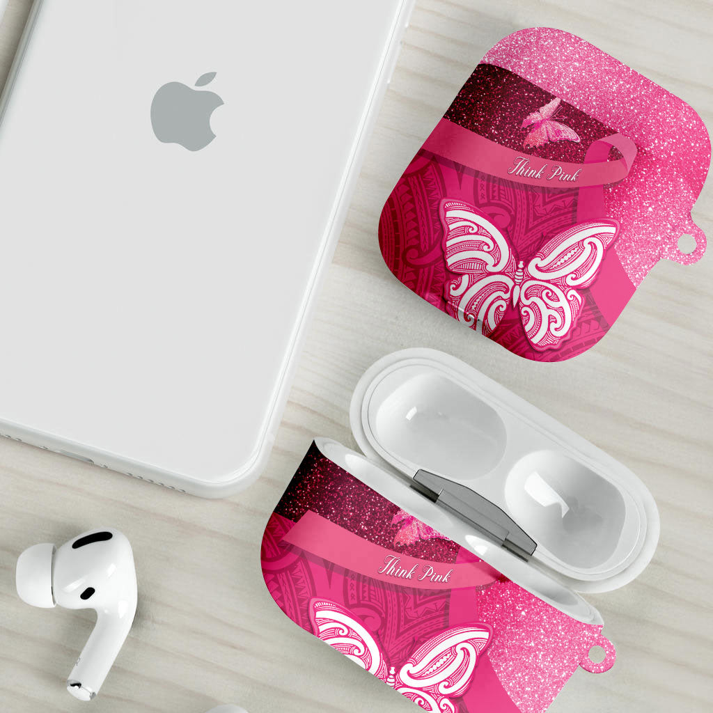 New Zealand Breast Cancer Awareness AirPods Case Pink Ribbon Butterfly Maori Pattern
