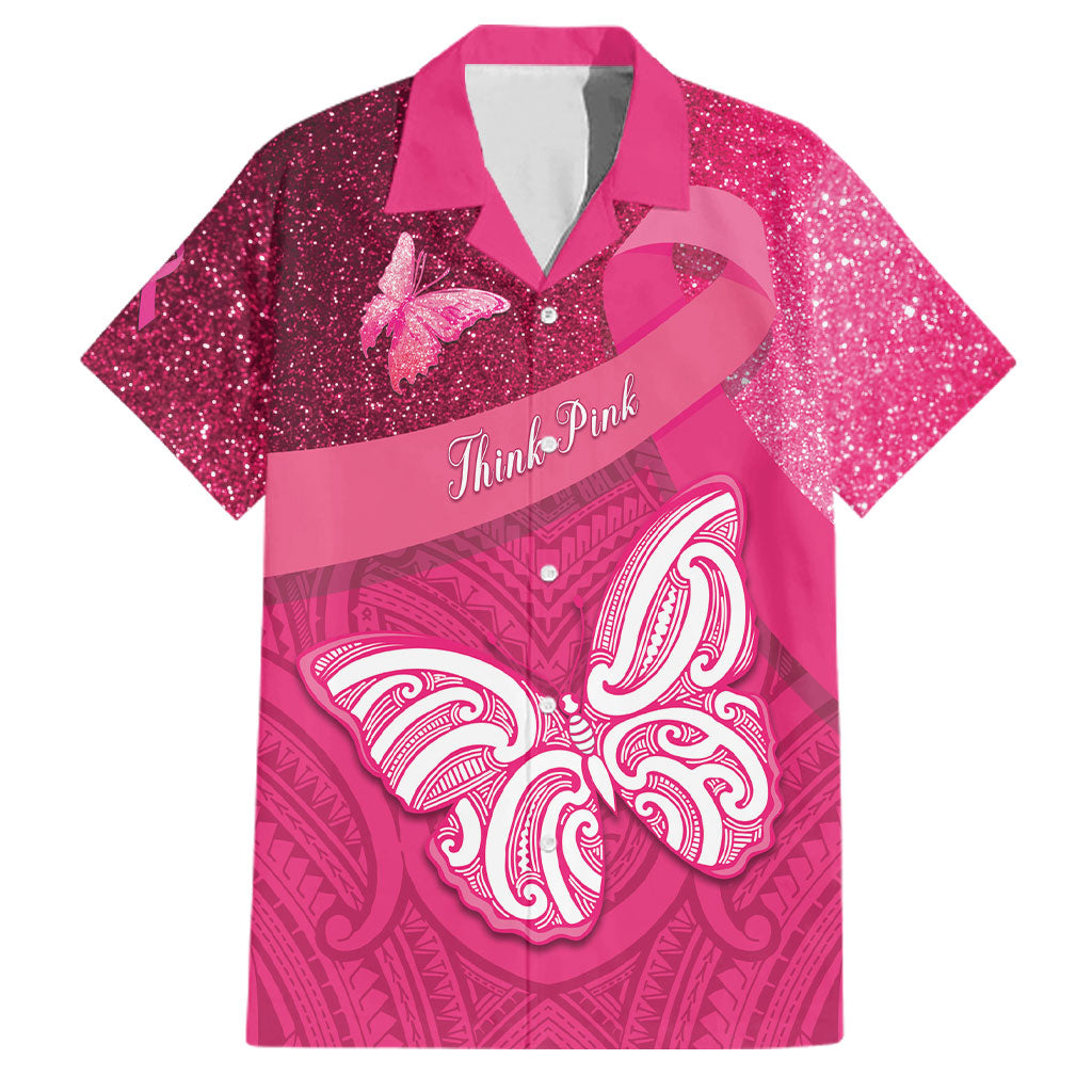 New Zealand Breast Cancer Awareness Family Matching Long Sleeve Bodycon Dress and Hawaiian Shirt Pink Ribbon Butterfly Maori Pattern LT22 Dad's Shirt - Short Sleeve Pink - Polynesian Pride
