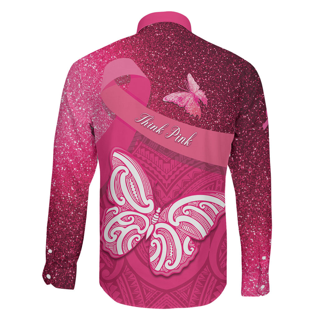 New Zealand Breast Cancer Awareness Family Matching Off Shoulder Maxi Dress and Hawaiian Shirt Pink Ribbon Butterfly Maori Pattern LT22 - Polynesian Pride