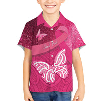 New Zealand Breast Cancer Awareness Family Matching Off Shoulder Short Dress and Hawaiian Shirt Pink Ribbon Butterfly Maori Pattern LT22 Son's Shirt Pink - Polynesian Pride