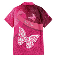 New Zealand Breast Cancer Awareness Family Matching Puletasi and Hawaiian Shirt Pink Ribbon Butterfly Maori Pattern LT22 - Polynesian Pride