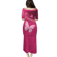 New Zealand Breast Cancer Awareness Family Matching Puletasi and Hawaiian Shirt Pink Ribbon Butterfly Maori Pattern LT22 - Polynesian Pride