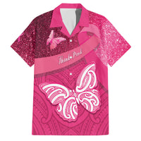 New Zealand Breast Cancer Awareness Family Matching Summer Maxi Dress and Hawaiian Shirt Pink Ribbon Butterfly Maori Pattern LT22 Dad's Shirt - Short Sleeve Pink - Polynesian Pride