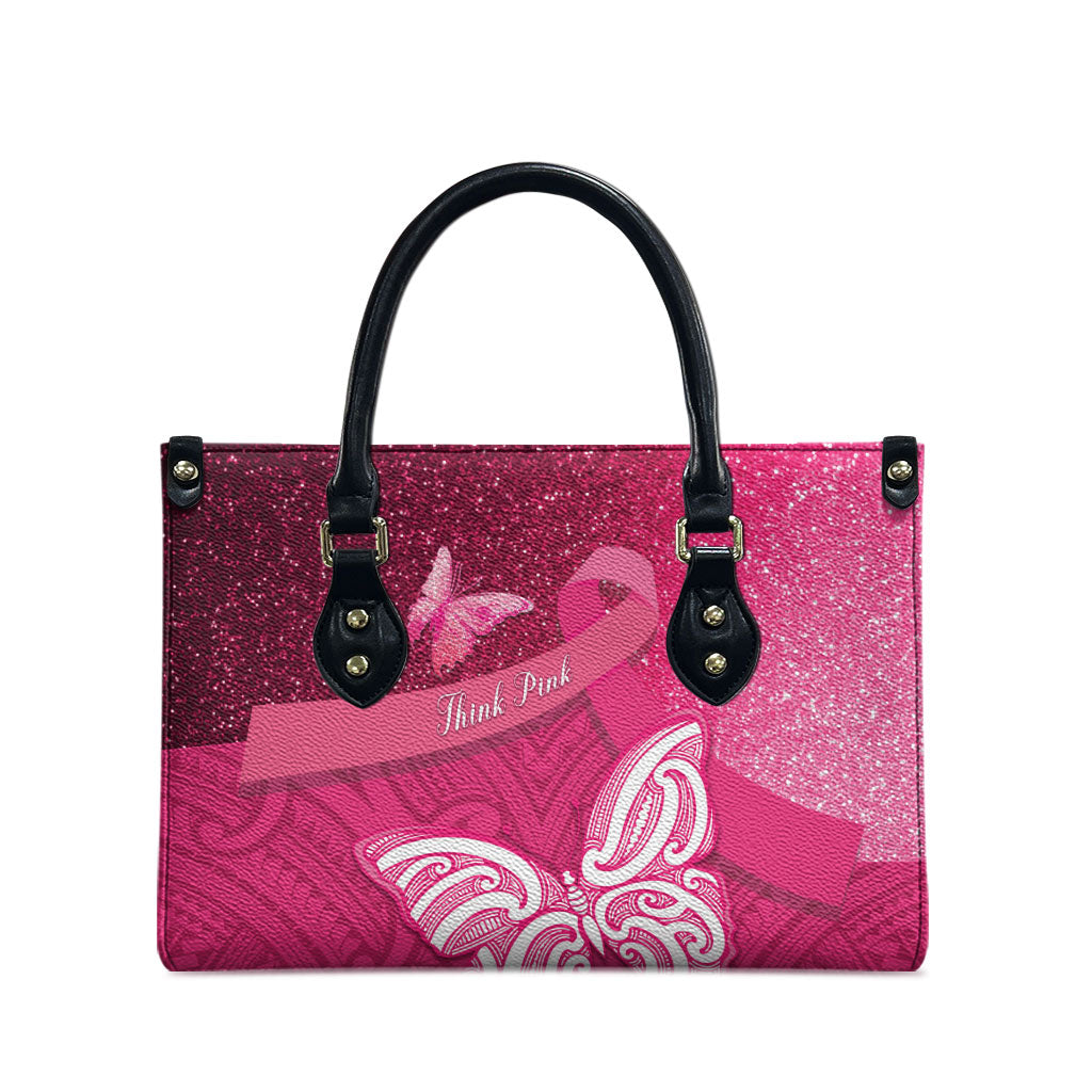 New Zealand Breast Cancer Awareness Leather Bag Pink Ribbon Butterfly Maori Pattern