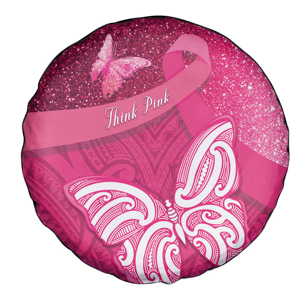 New Zealand Breast Cancer Awareness Spare Tire Cover Pink Ribbon Butterfly Maori Pattern