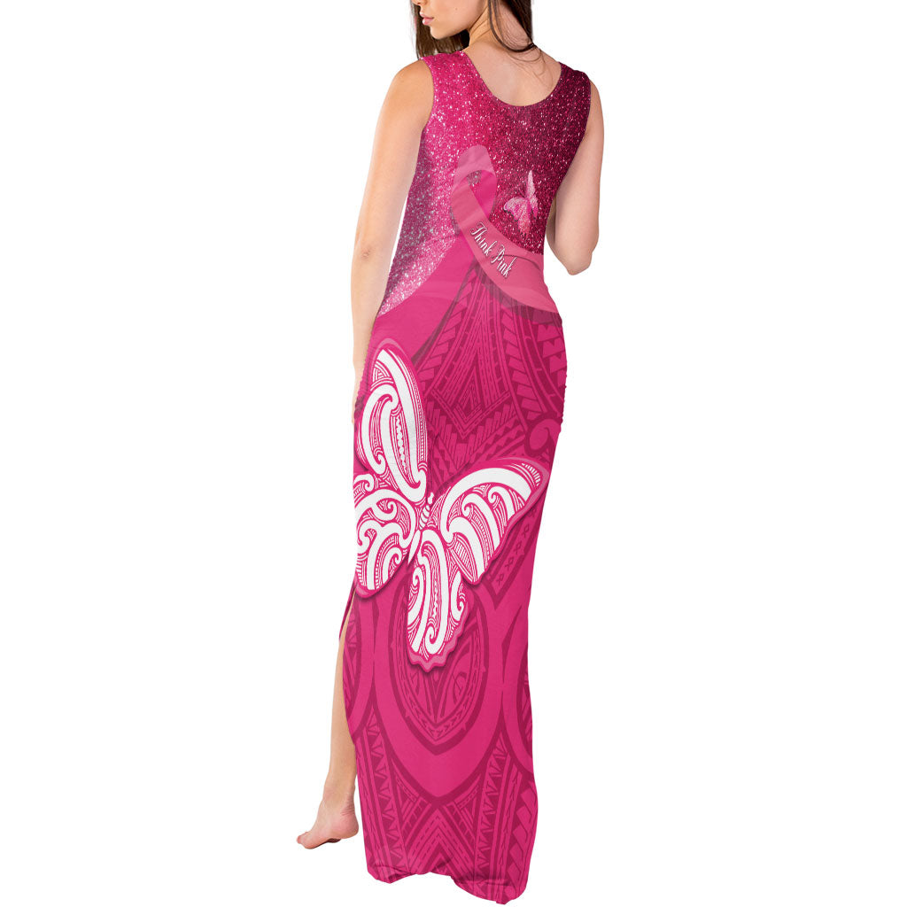 New Zealand Breast Cancer Awareness Tank Maxi Dress Pink Ribbon Butterfly Maori Pattern