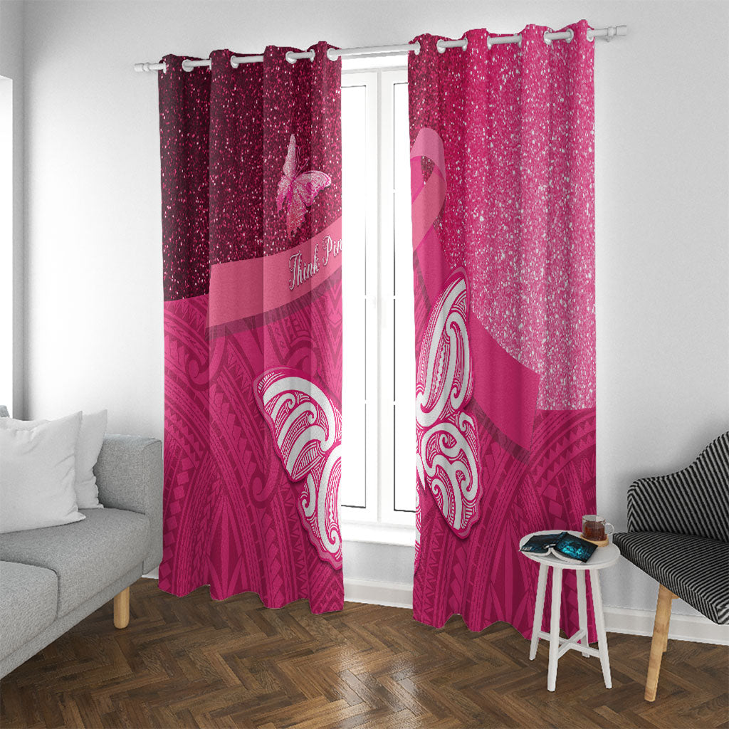 New Zealand Breast Cancer Awareness Window Curtain Pink Ribbon Butterfly Maori Pattern