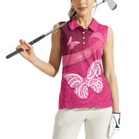 New Zealand Breast Cancer Awareness Women Sleeveless Polo Shirt Pink Ribbon Butterfly Maori Pattern LT22 - Polynesian Pride