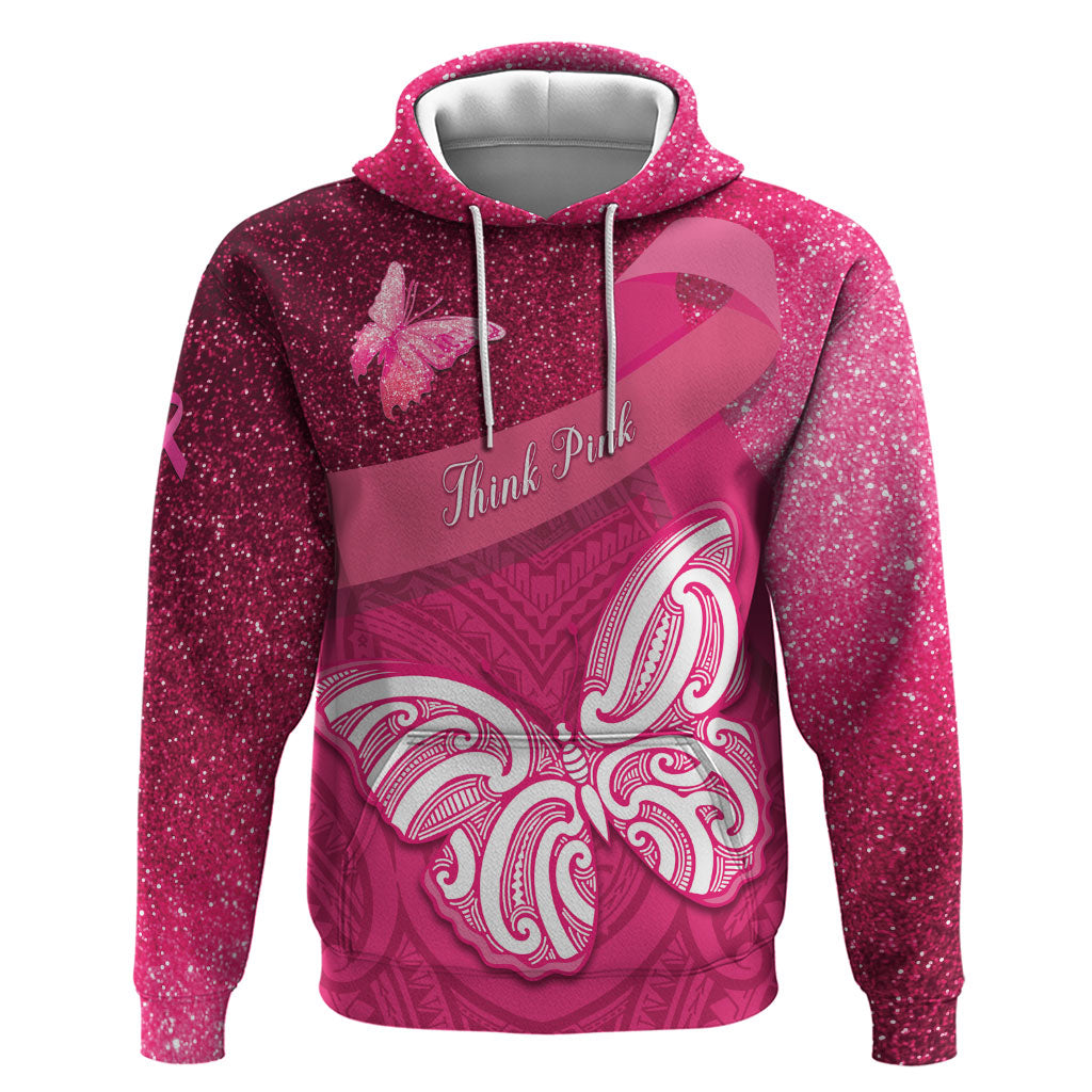 New Zealand Breast Cancer Awareness Zip Hoodie Pink Ribbon Butterfly Maori Pattern LT22 Pullover Hoodie Pink - Polynesian Pride