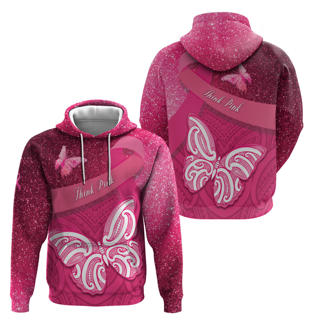 New Zealand Breast Cancer Awareness Zip Hoodie Pink Ribbon Butterfly Maori Pattern LT22 - Polynesian Pride