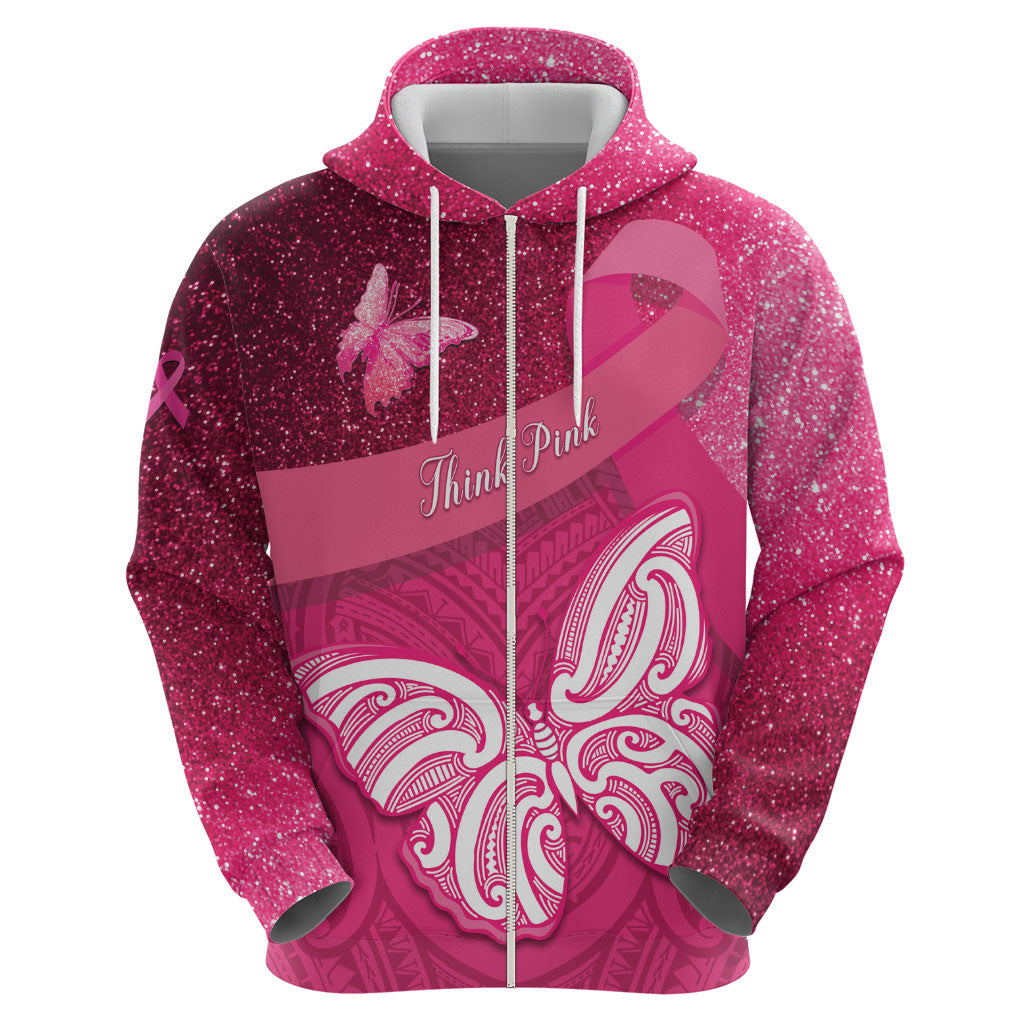 New Zealand Breast Cancer Awareness Zip Hoodie Pink Ribbon Butterfly Maori Pattern LT22 - Polynesian Pride