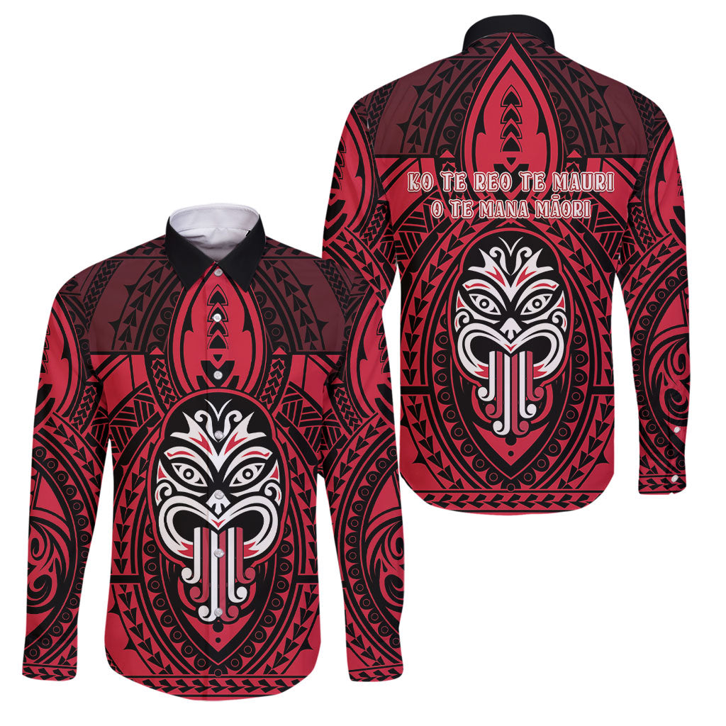 New Zealand Maori Language Week Family Matching Mermaid Dress and Hawaiian Shirt Te Wiki O Te Reo Maori Hei Tiki LT22 Dad's Shirt - Long Sleeve Red - Polynesian Pride