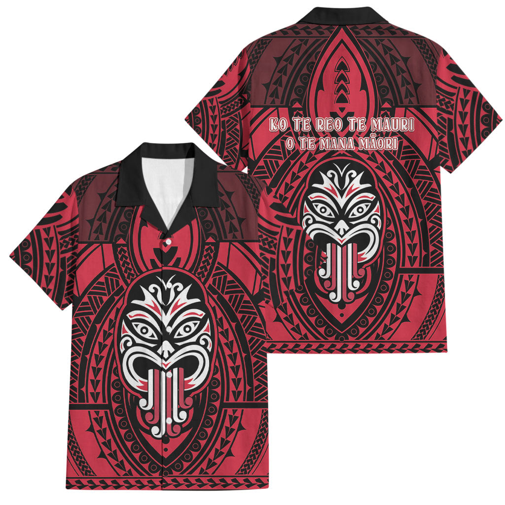 New Zealand Maori Language Week Family Matching Summer Maxi Dress and Hawaiian Shirt Te Wiki O Te Reo Maori Hei Tiki LT22 Dad's Shirt - Short Sleeve Red - Polynesian Pride