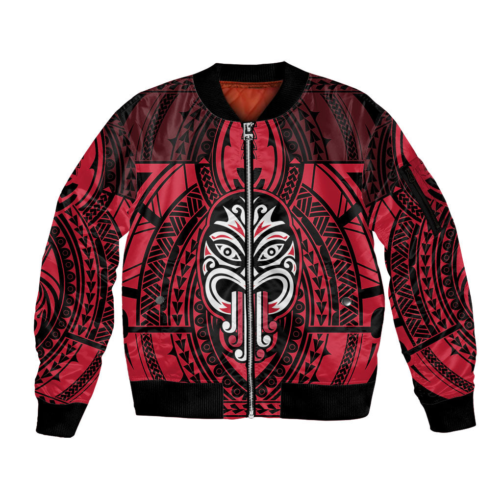 New Zealand Maori Language Week Sleeve Zip Bomber Jacket Te Wiki O Te Reo Maori Hei Tiki LT22 Unisex Red - Polynesian Pride