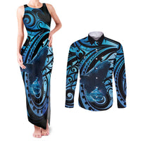 New Zealand Matariki Couples Matching Tank Maxi Dress and Long Sleeve Button Shirt Maori Humpback Whale Galaxy