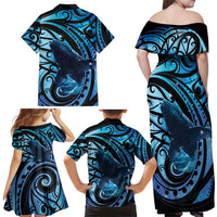 New Zealand Matariki Family Matching Off Shoulder Maxi Dress and Hawaiian Shirt Maori Humpback Whale Galaxy LT22 - Polynesian Pride