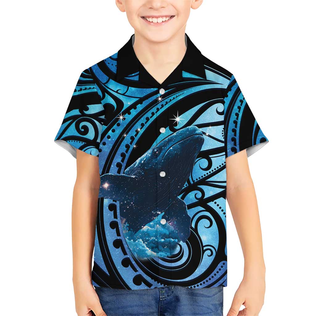 New Zealand Matariki Family Matching Puletasi and Hawaiian Shirt Maori Humpback Whale Galaxy LT22 Son's Shirt Blue - Polynesian Pride