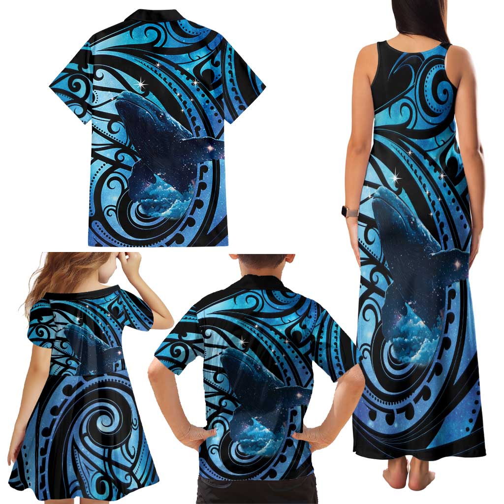 New Zealand Matariki Family Matching Tank Maxi Dress and Hawaiian Shirt Maori Humpback Whale Galaxy LT22 - Polynesian Pride