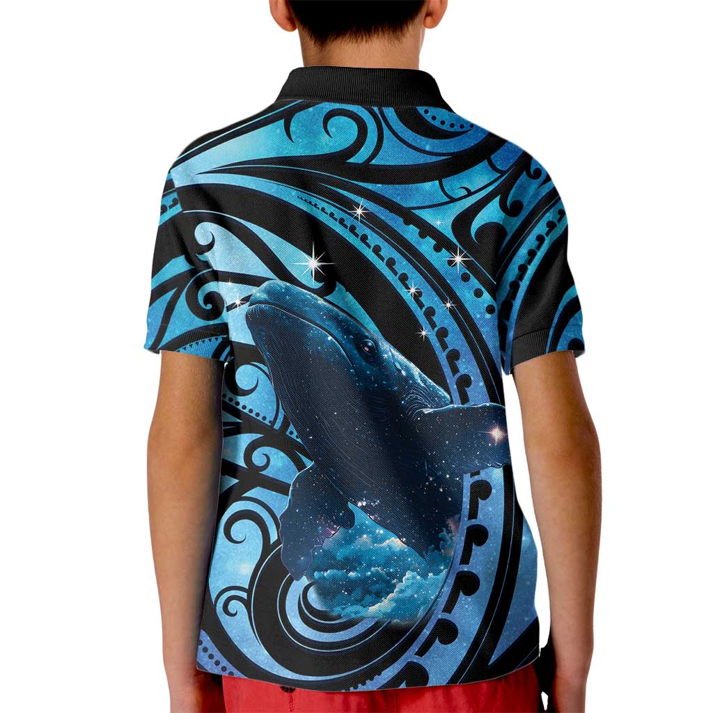 New Zealand Matariki Kid Polo Shirt Maori Humpback Whale Galaxy