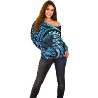 New Zealand Matariki Off Shoulder Sweater Maori Humpback Whale Galaxy