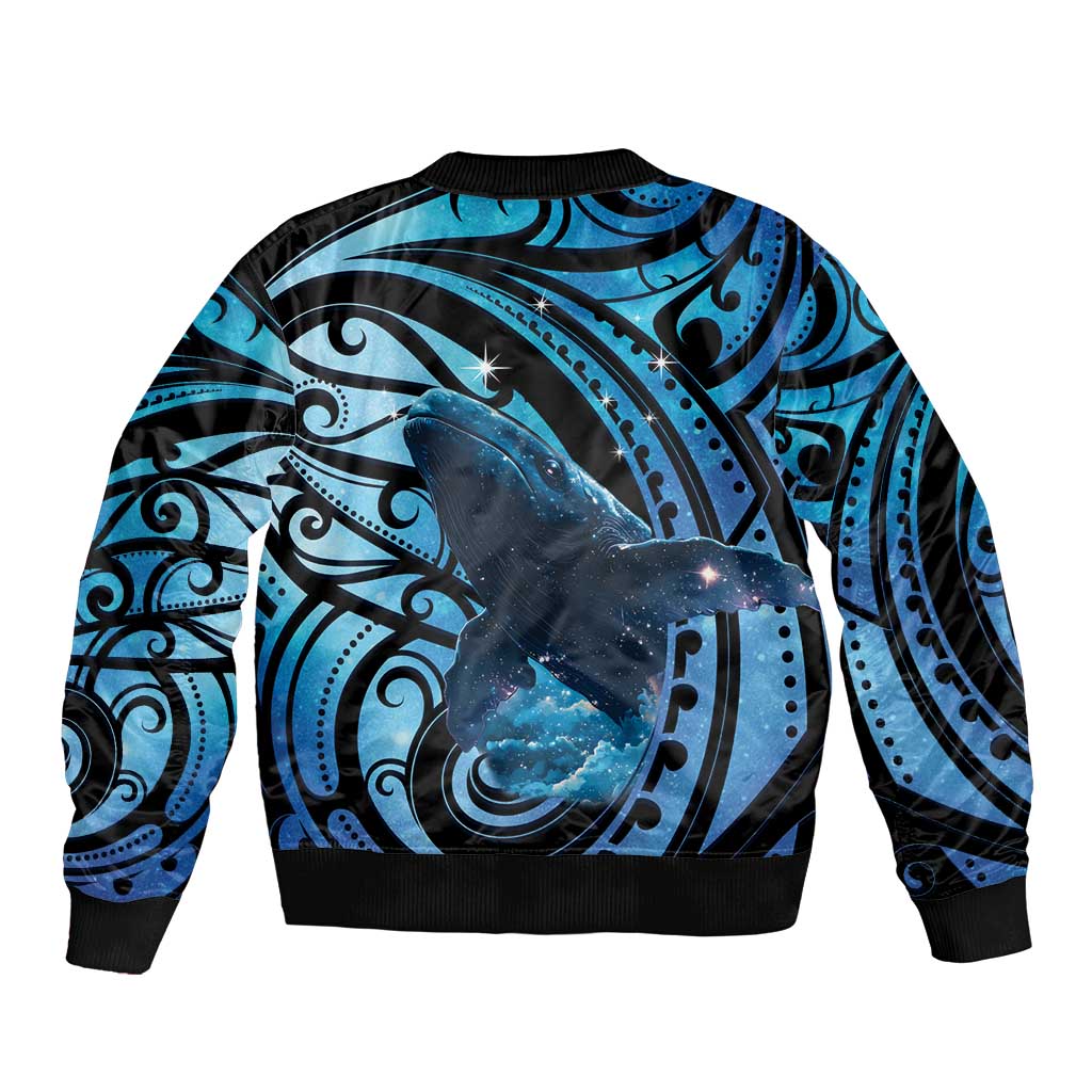 New Zealand Matariki Sleeve Zip Bomber Jacket Maori Humpback Whale Galaxy