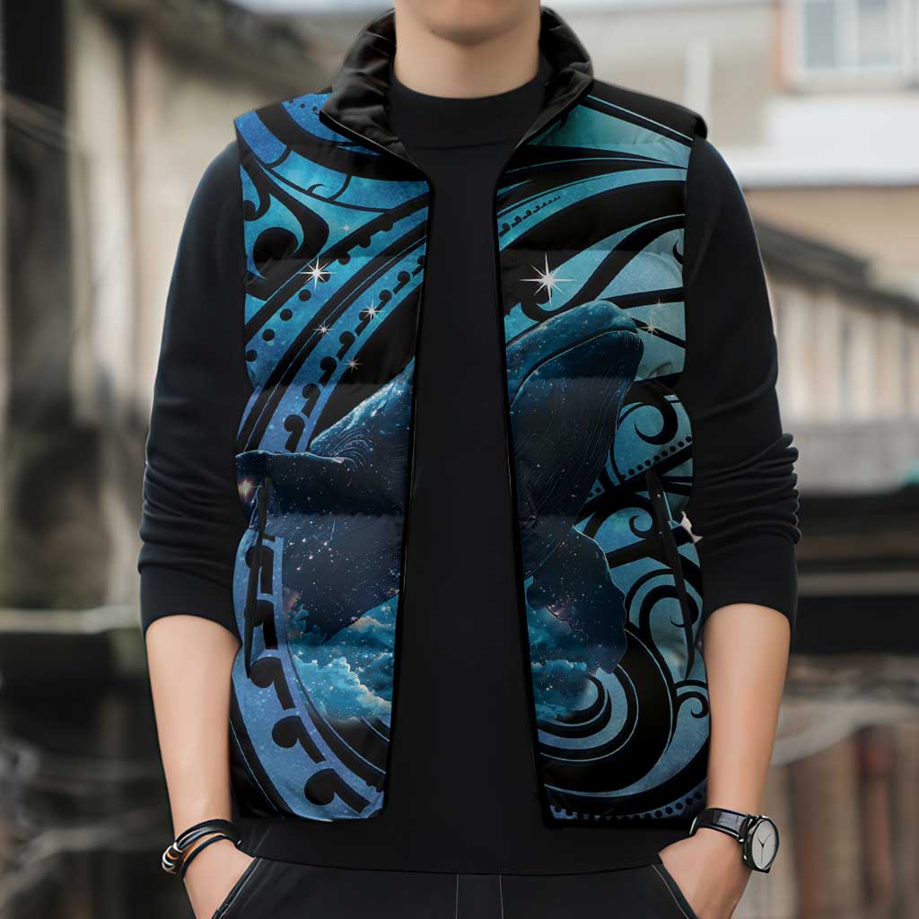 New Zealand Matariki Sleeveless Puffer Jacket Maori Humpback Whale Galaxy