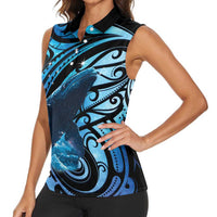 New Zealand Matariki Women Sleeveless Polo Shirt Maori Humpback Whale Galaxy