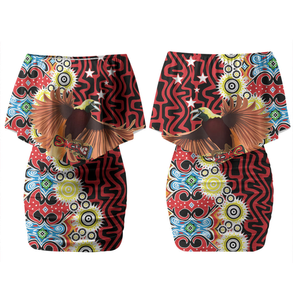 Personalised Papua New Guinea Pidgin Language Week Couples Matching Off Shoulder Short Dress and Long Sleeve Button Shirt Halo Olgeta Tok Pisin Wik Bird Of Paradise Oro Batik LT22 - Polynesian Pride