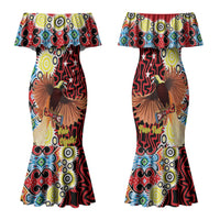 Personalised Papua New Guinea Pidgin Language Week Family Matching Mermaid Dress and Hawaiian Shirt Halo Olgeta Tok Pisin Wik Bird Of Paradise Oro Batik LT22 Mom's Dress Red - Polynesian Pride