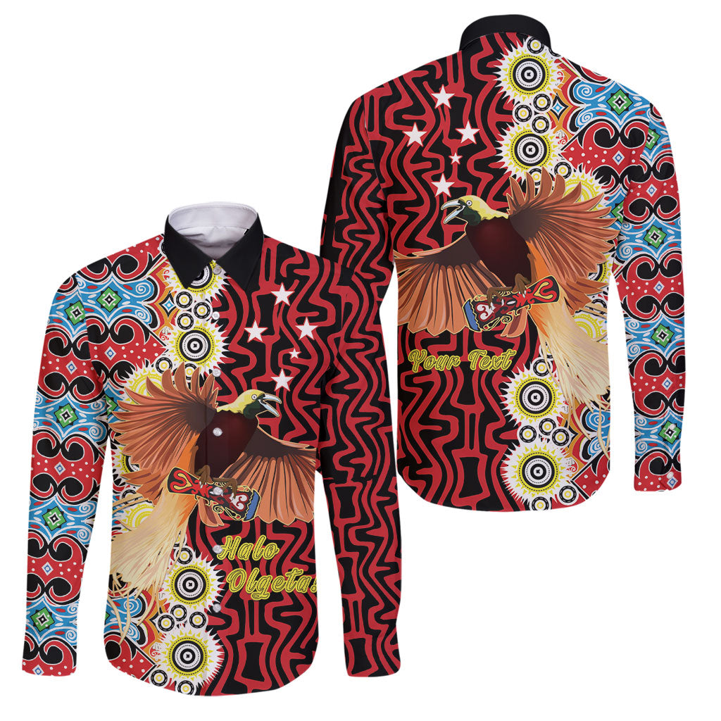 Personalised Papua New Guinea Pidgin Language Week Family Matching Off The Shoulder Long Sleeve Dress and Hawaiian Shirt Halo Olgeta Tok Pisin Wik Bird Of Paradise Oro Batik LT22 Dad's Shirt - Long Sleeve Red - Polynesian Pride